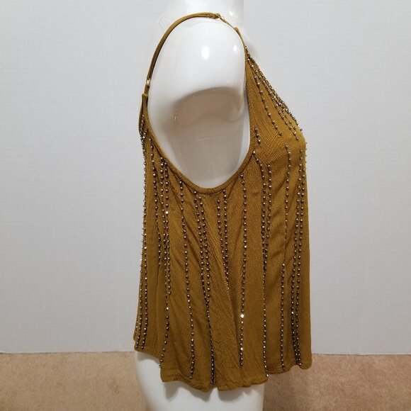 Free People top Small BB Embellished Cami beaded spaghetti strap v-neck - Picture 4 of 16